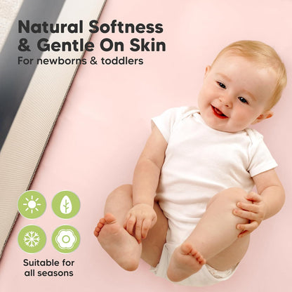 2 Pack and Play Sheets, Waterproof Mini Crib Sheets Fitted - 38x26 Organic Cotton Pack N Play Sheets for Graco Pack and Play Mattress, Playard Baby Crib Sheets,Neutral for Boy,Girl,Toddler(KeaSafari)