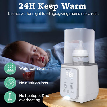 Freebaby Bottle Warmer,Fast Baby Bottle Warmer for Breast Milk & Formula, Accurate Temperature Control,Milk Warmer for All Bottles, Easy to use,24H Keep, Thawing, Sterilizing & Food Heating（Gray）