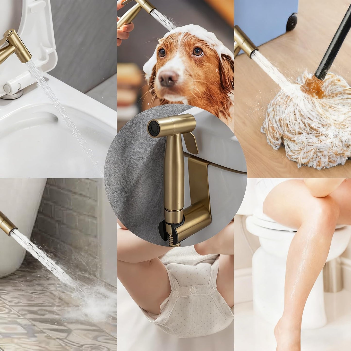 Handheld Toilet Bidet Sprayer for Toilet-Adjustable Water Pressure Control with Bidet Hose for Feminine Wash, Stainless Steel Brushed Nickel Bidet Faucet Cloth Diaper for Baby Wash, Gold