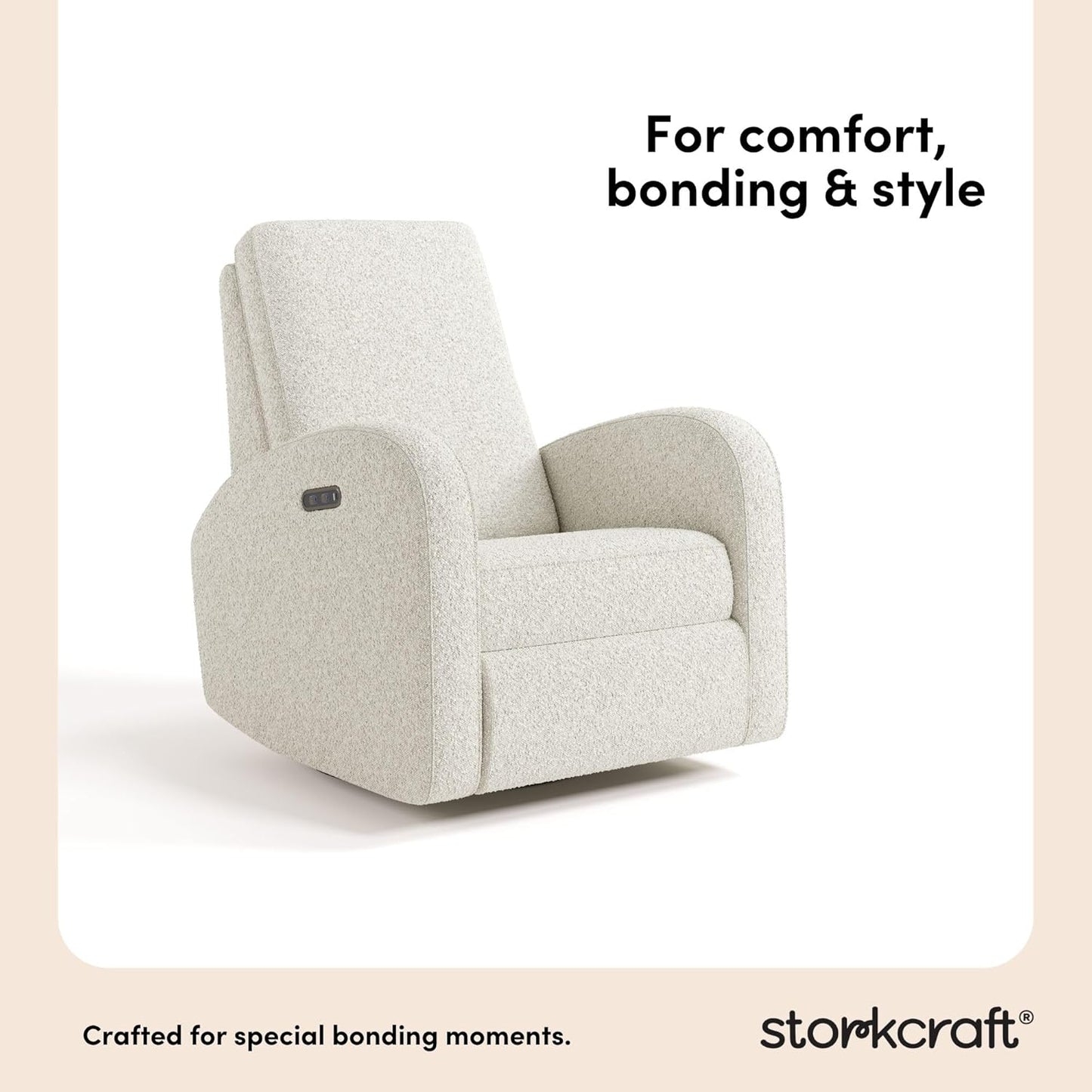Storkcraft Santa Monica Power Recliner Swivel Glider (Dune Basketweave) – Effortless Electronic Power Recline, USB-A & USB-C Charger