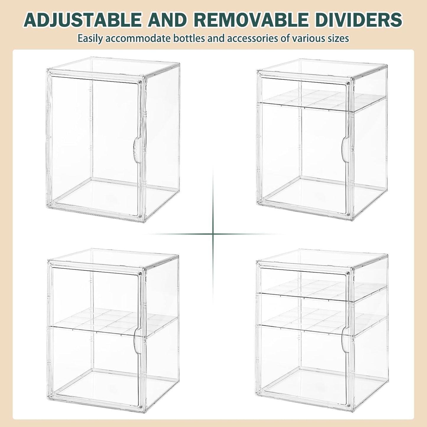 Baby Bottle Organizer, 3-Tier Bottle Storage for Countertop with Double Magnetic Doors, Clear Plastic Bottle Station Organizer Mom Gifts with 2 Dividers for Kitchen, Bathroom, Cabinet, Vanity