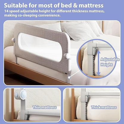 Toddler Bed Rail Guard for Baby - Toddlers Bed Rail for Queen Full King Twin Crib Bunk Size Bed Adjustable Heights & Foldable Portable Bedrail Extra Tall Child Safety Side Railing Guards for Kids(48")