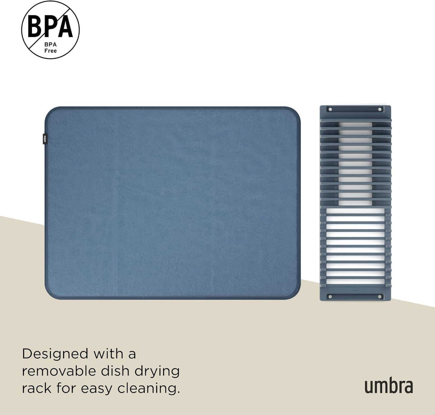 Umbra Udry Dish Rack and Microfiber Drying Mat – Space-Saving Design Folds Up for Easy Storage, Mini Rack, Gray