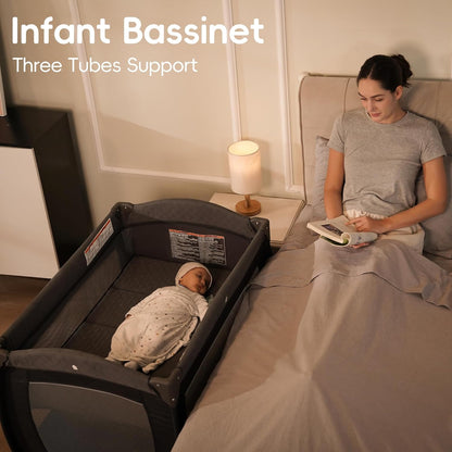 Pamo Babe Pack and Play with Bassinet Baby Playpen Foldable Playard with Changing Table Portable 4 in 1 Baby Playard