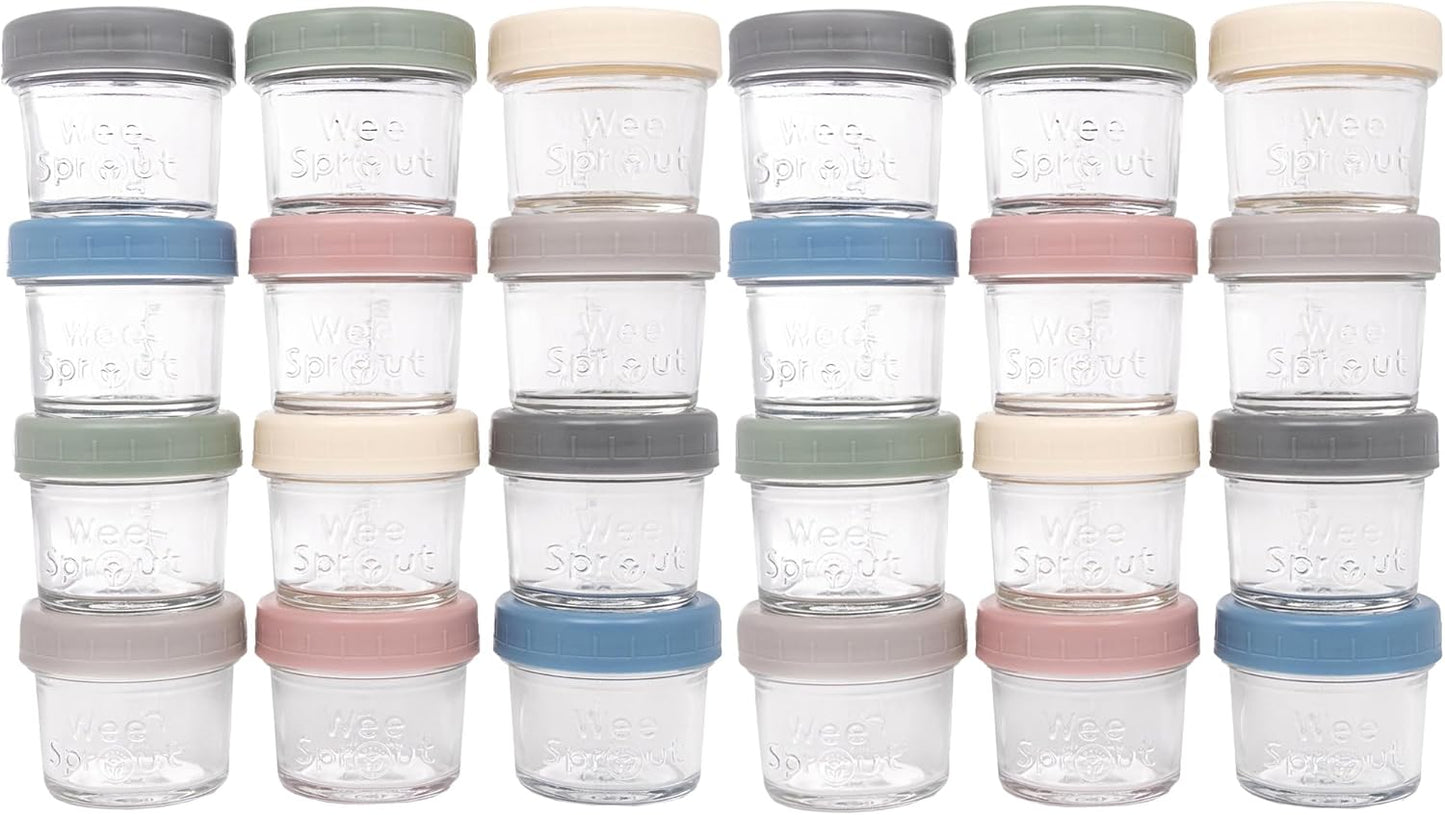 WeeSprout Glass Baby Food Storage Jars w/Lids (4 oz, 12 Pack Set) Snack, Puree, Reusable Small Containers, Breast Milk, Fridge or Freezer, Microwave & Dishwasher Safe, Essential Must Have for Infants