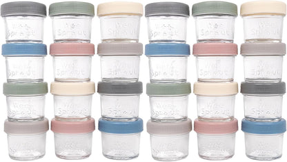 WeeSprout Glass Baby Food Storage Jars w/Lids (4 oz, 12 Pack Set) Snack, Puree, Reusable Small Containers, Breast Milk, Fridge or Freezer, Microwave & Dishwasher Safe, Essential Must Have for Infants