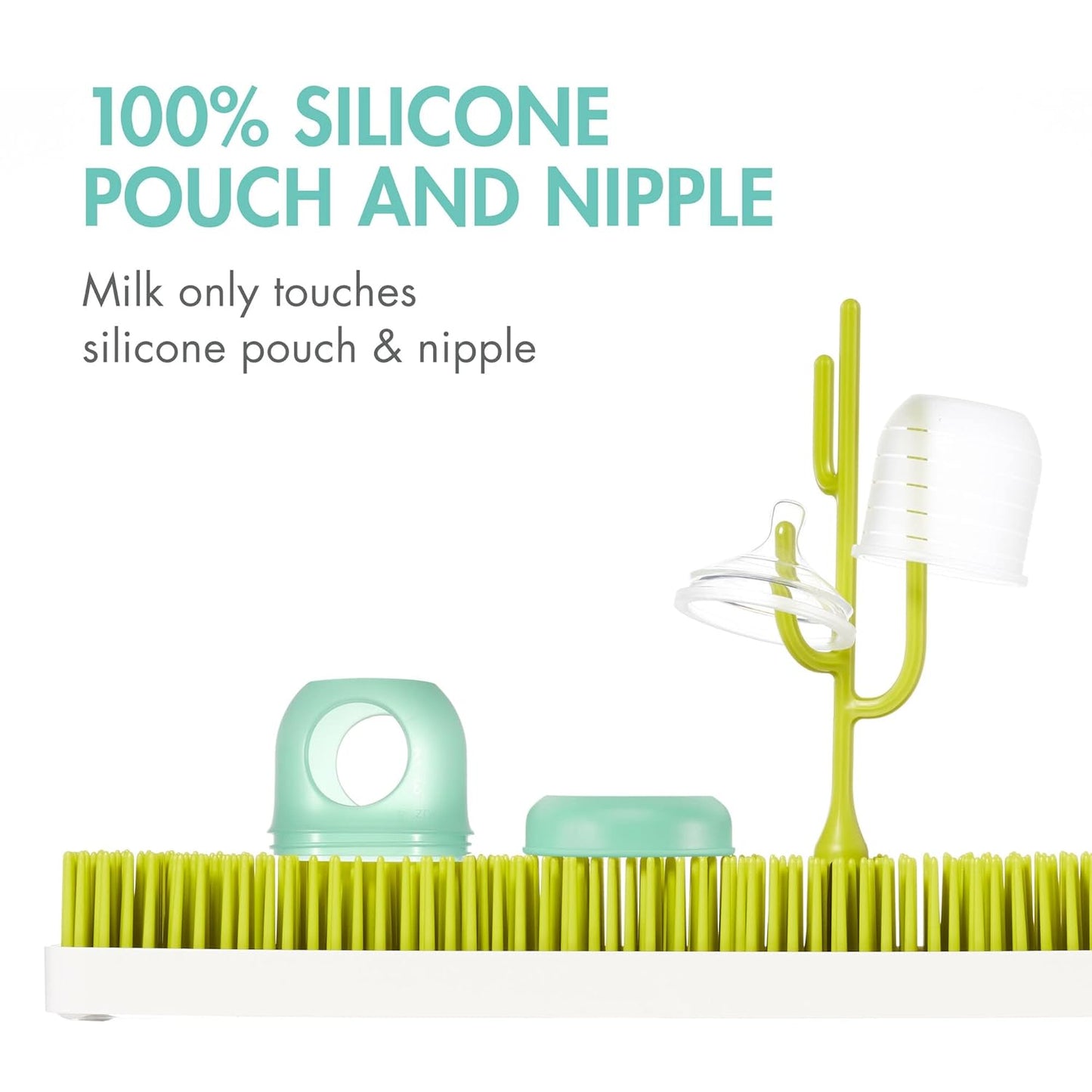Boon Nursh Reusable Silicone Pouch Baby Bottles - Medium Flow Nipple - Silicone Baby Bottle Pouch and Nipple - Baby Feeding Essentials - Gray - 3-6 Months - 3 Count - 8 Ounce