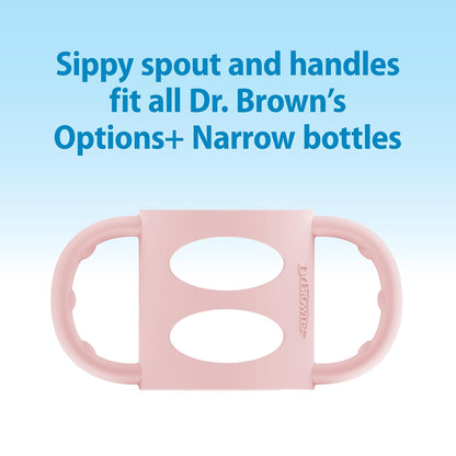 Dr. Brown's Milestones Narrow Sippy Spout Bottle with 100% Silicone, Easy-Grip Handles and Soft Sippy Spout, 8oz/250mL, Light Pink and Ecru, 2-Pack, 6m+