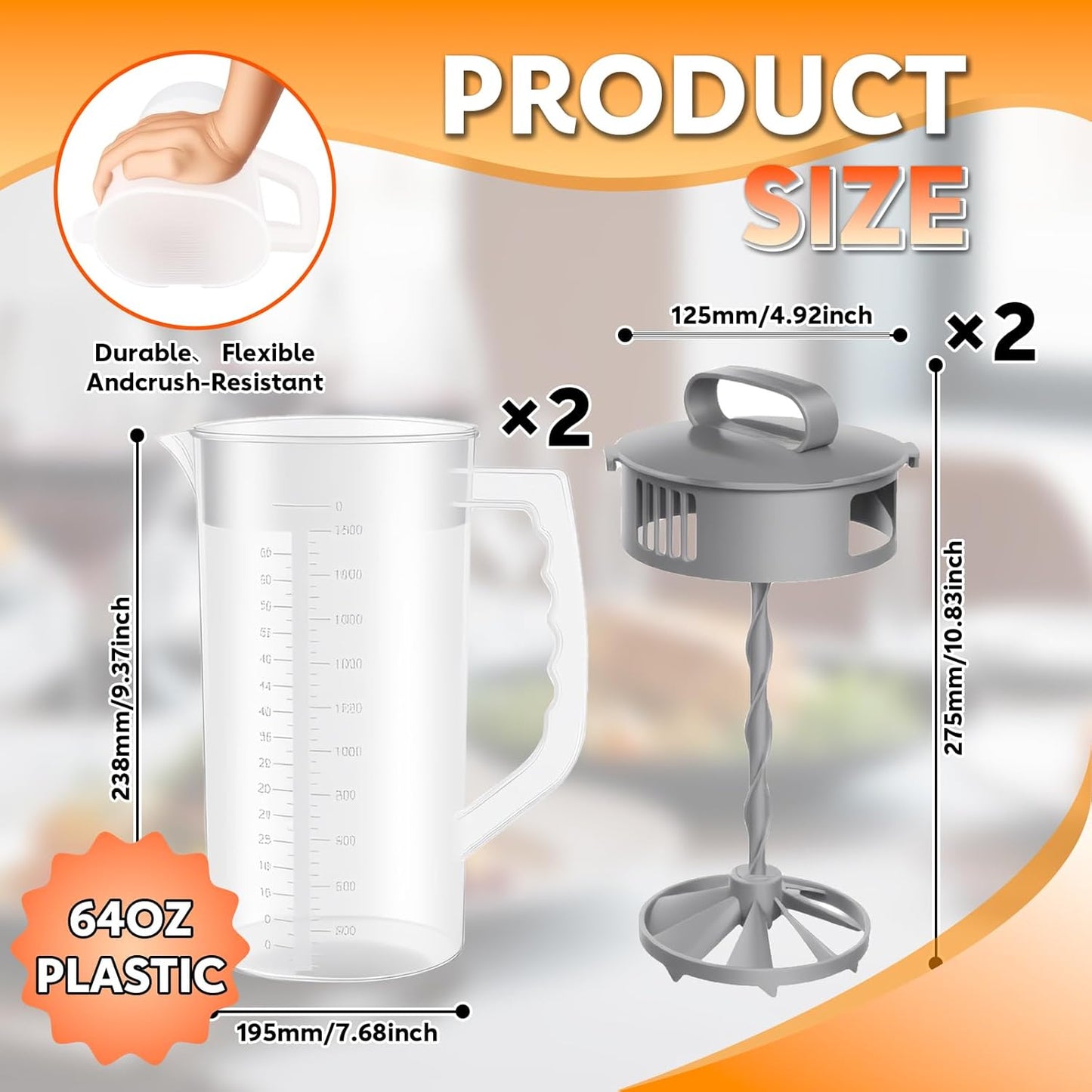 2QT/64oz Vortex Mixing Pitcher with Detachable Plunger & Leak-Proof Lid – BPA-Free, Dishwasher-Safe Pitcher for Juice, Shakes, Formula & More (1 Pack)
