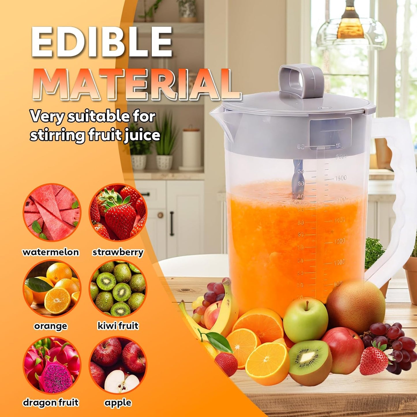 2QT/64oz Vortex Mixing Pitcher with Detachable Plunger & Leak-Proof Lid – BPA-Free, Dishwasher-Safe Pitcher for Juice, Shakes, Formula & More (1 Pack)