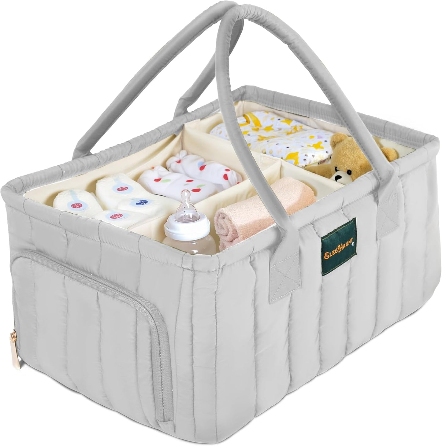 Large Diaper Caddy Organizer with Handle Neutral Boy Girl – Baby Basket for Nursery, Car, Changing Table – Portable Baby Storage with Compartments – Perfect for New Parents and Baby Shower Gifts