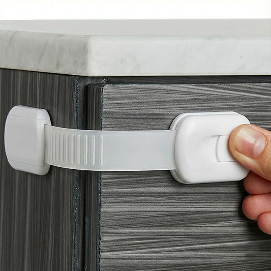 Child Safety Strap Locks (12 Pack) Baby Locks for Cabinets and Drawers, Toilet, Fridge & More. 3M Adhesive Pads. Easy Installation, No Drilling Required, White