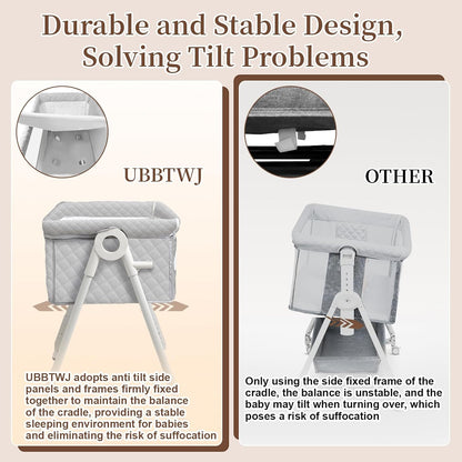 Baby Bassinet Bedside Crib for Newborn, 4-in-1 Baby Bassinet Bedside Sleeper with Mesh & Mattress, Easy Move Crib for Newborns with Lockable Wheels & Storage Basket, 4-Adjustable Height(Grey) | Bassinet with Wheels, Storage Basket, 4 Height Adjustable