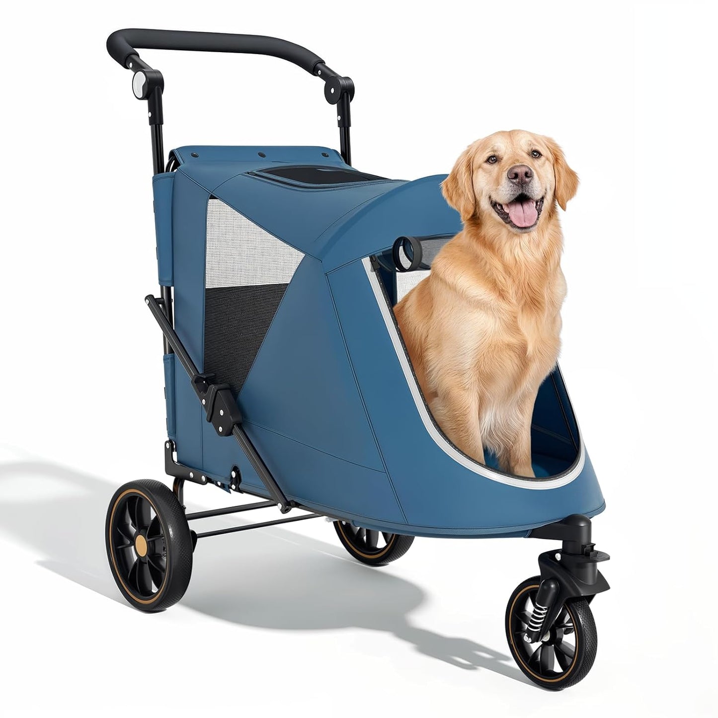 Magshion Compact Pet Stroller for Small-Medium Dogs/Cats up to 22lbs, 4-Wheel Lightweight Umbrella Shaped Portable Puppy Travel Jogger with Breathable Mesh, Cup Holder & Rear Storage, Black