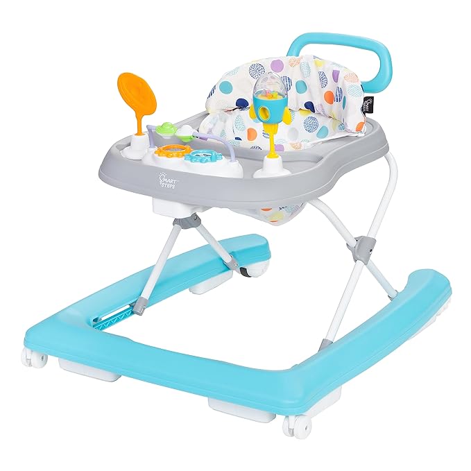 Smart Steps Trend Plus 2-in-1 Activity Walker with Deluxe Removable Toys, Walk-Behind Bar, Adjustable Height and Flat Fold Frame for Storage, Ages 6 Months +, Orbits White
