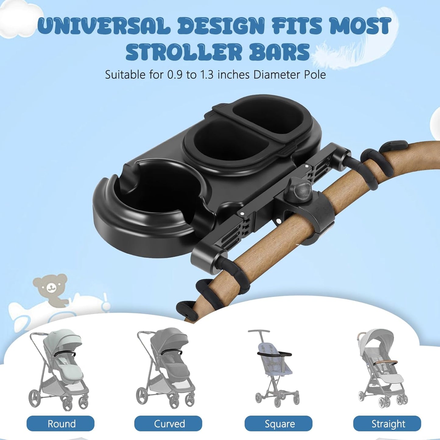 Universal Stroller Snack Tray, 3-in-1 Detachable Cup and Snack Holder with Silicone Arms, Separating Silicone Sleeve Set, Dishwasher-Safe Baby Stroller Accessory