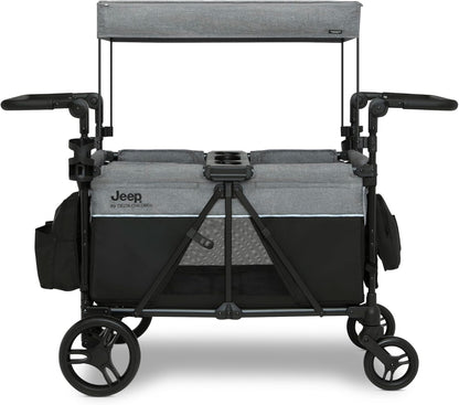 Jeep Aries Stroller Wagon by Delta Children Premium Wagon for 2 Kids with Convertible Seats, Adjustable Push/Pull Handles, Removable Canopy & Flat Fold - Greenguard Gold Certified, Black/Green