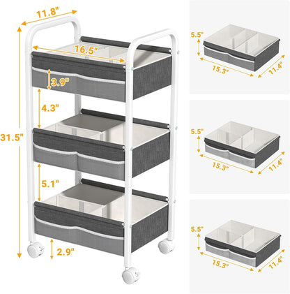 Baby Diaper Caddy Rolling Utility Cart, 3 Tier Baby Essentials Nursery Organizer and Storage with Dividers and Drawers for Crib, Bedroom, Art & Craft Organizer (Black)