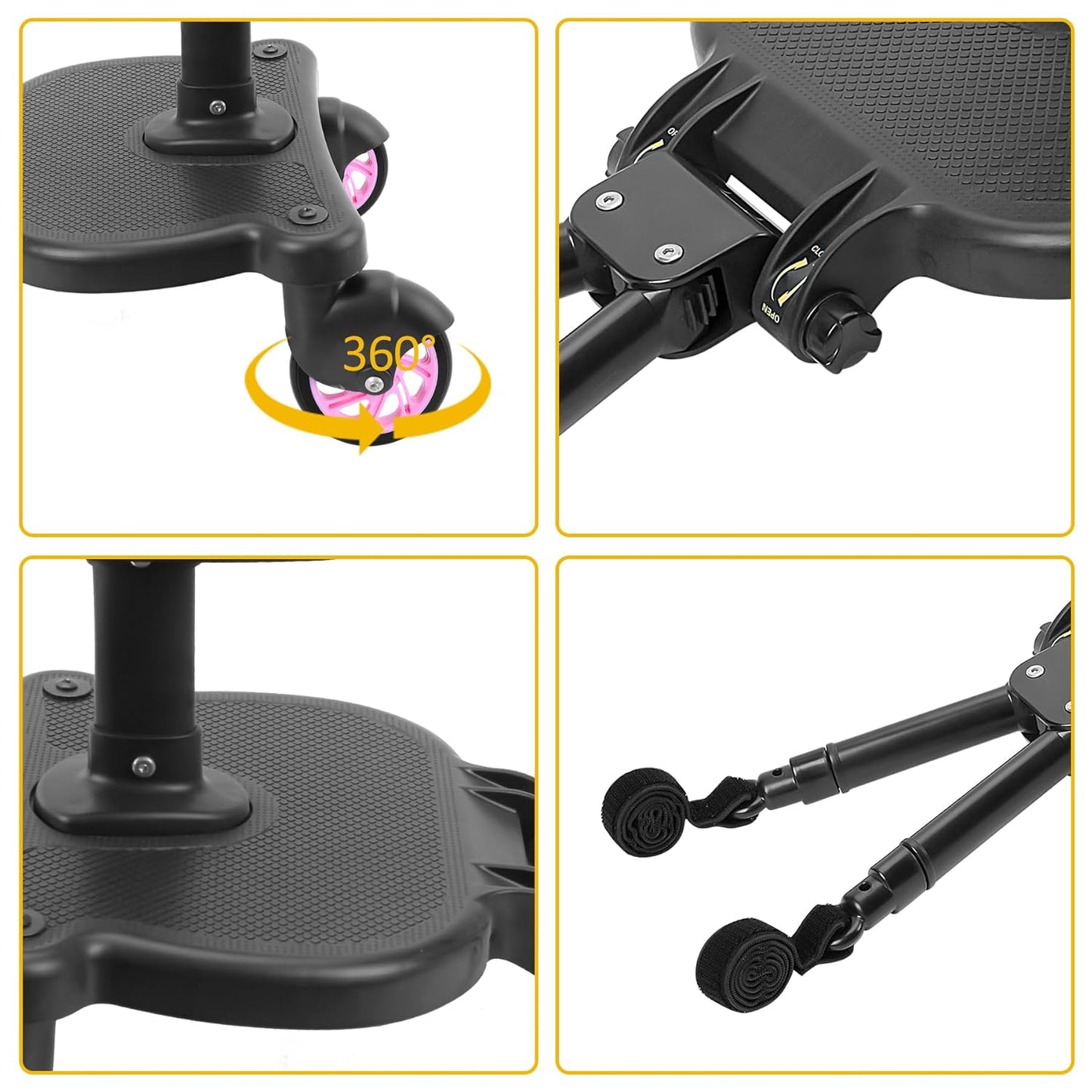 2026 New-Universal Stroller Board with Detachable Seat, 2in1 Sit and Stand Stroller Connectors for Most Strollers, Holds Children Up to 55 LBs Stroller Standing Board(Black)