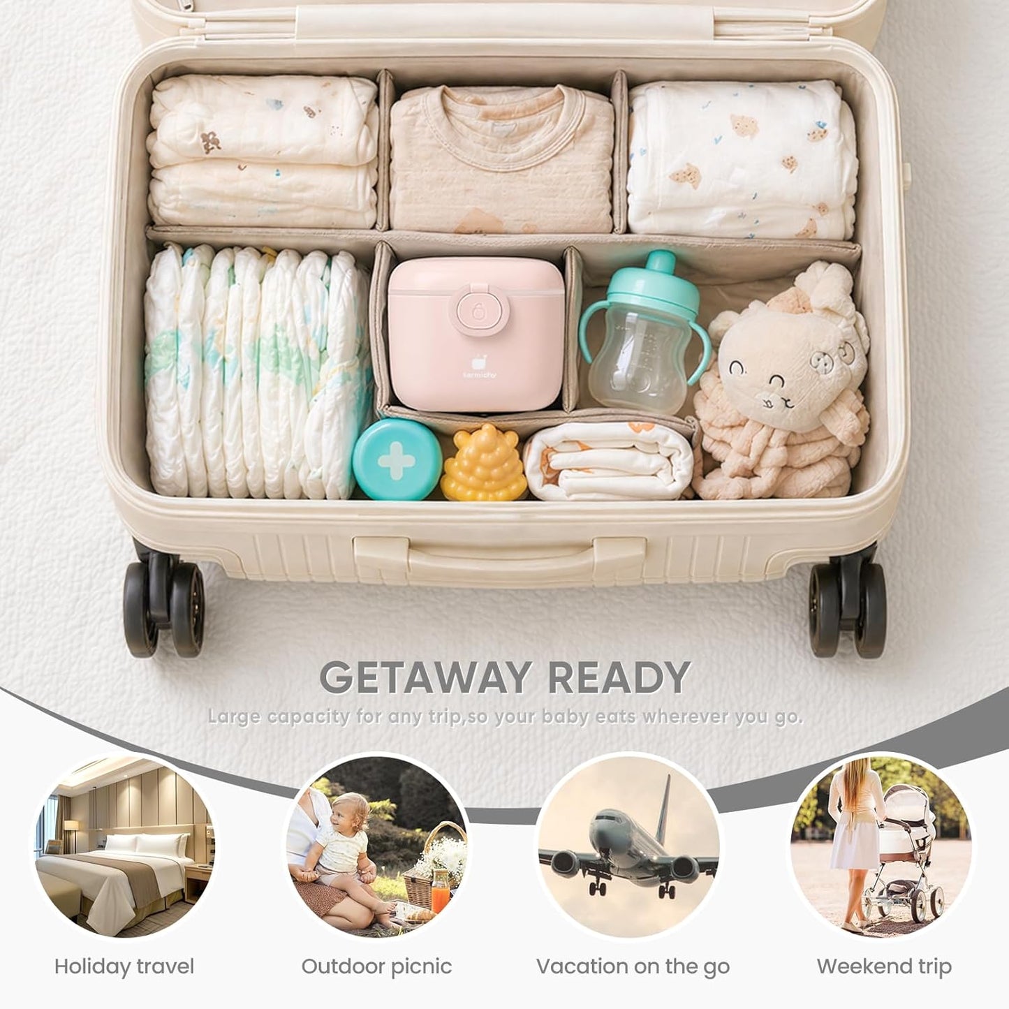 Termichy Baby Formula Dispenser, Portable Formula Dispenser Container with Scoop and Carry Handle for Travel Outdoor Activities for Baby Infant, 500ml