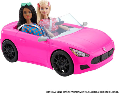 Barbie Convertible 2-Seater Vehicle, Pink Car with Rolling Wheels & Realistic Details, Gift for 3 to 7 Year Olds