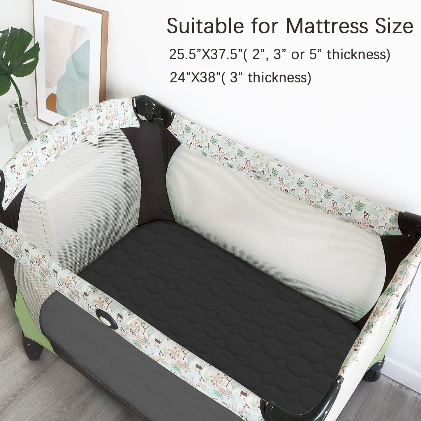 Pack and Play Sheets Fitted Quilted Waterproof Protector, 2 Pack Playard Mattress Pad Compatible with Graco Pack n Play, Mattress Cover fits for Baby Playpen Mattress, Mini Crib, Gray & Navy Blue
