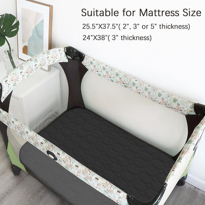 Pack and Play Sheets Fitted Quilted Waterproof Protector, 2 Pack Playard Mattress Pad Compatible with Graco Pack n Play, Mattress Cover fits for Baby Playpen Mattress, Mini Crib, Gray & Navy Blue