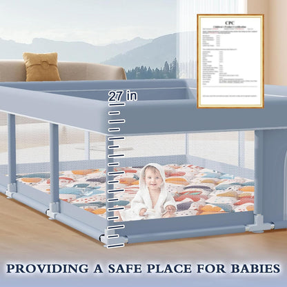 XVISHX 65 x 50 Inch Baby Playpen, Playpen for Babies and Toddlers, Baby Play Pen Playard for Indoor & Outdoor Active Center Game Fence, with Skin-Friendly Fabric and Soft Breathable Mesh, Grey