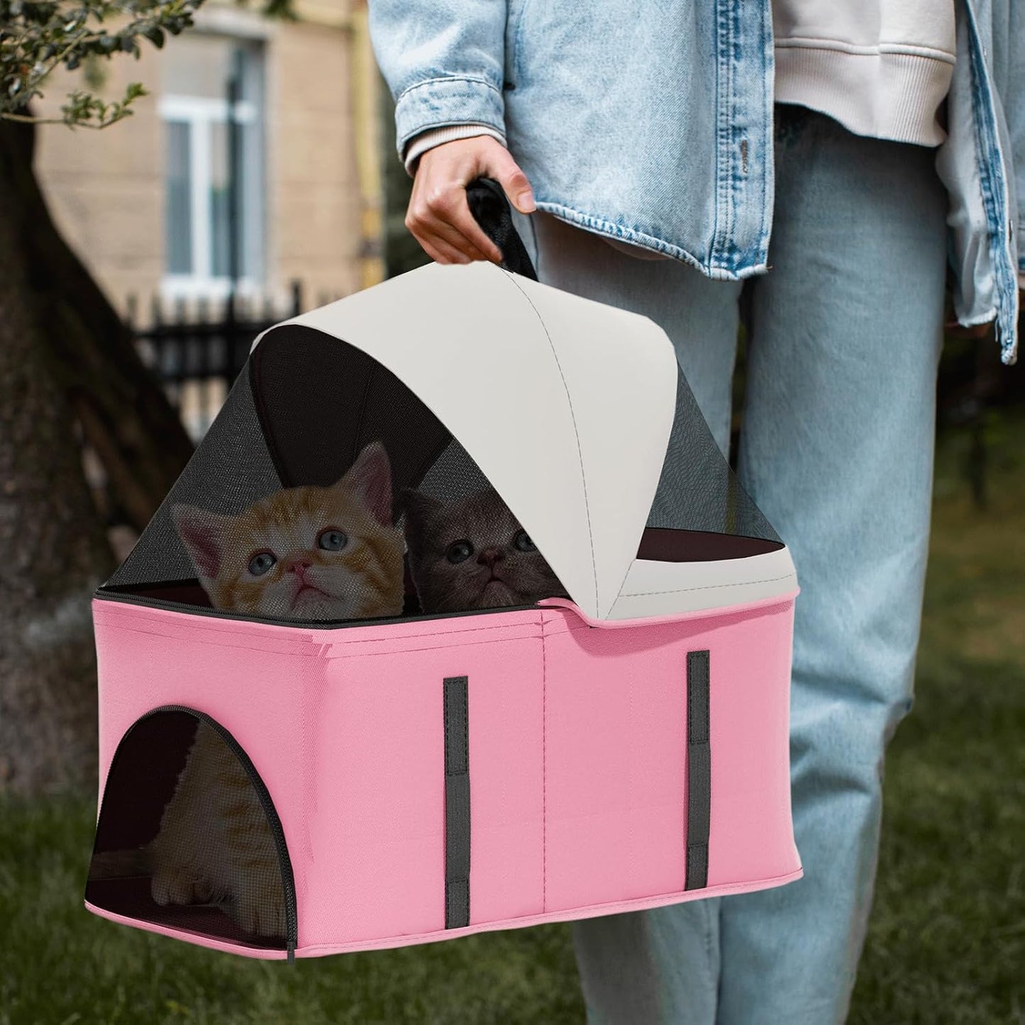 Magshion Compact Pet Stroller for Small-Medium Dogs/Cats up to 22lbs, 4-Wheel Lightweight Umbrella Shaped Portable Puppy Travel Jogger with Breathable Mesh, Cup Holder & Rear Storage, Black