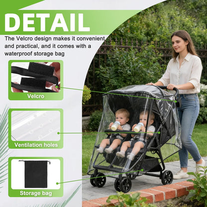 Rain Cover for Zoe Twin Double Stroller, Custom Fit Waterproof Stroller Rain Cover with Clear EVA, Ventilation Holes & Side Zipper, Easy Install & Compact Storage (Jogger not Included)
