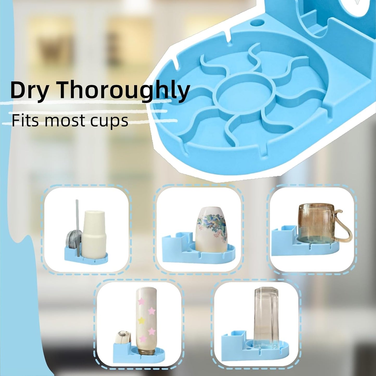 Silicone Bottle Drying Rack for Stanley Cup, Space Saving Tumbler Drying Rack for Water Bottles, Mugs, Glasses, Baby Bottles, Kitchen Accessories with Multifunction Brush(Black)
