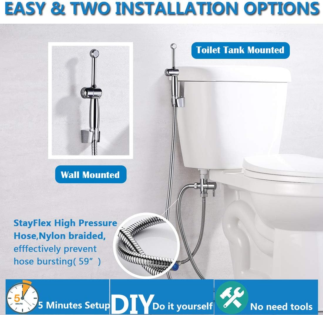Handheld Bidet Toilet Sprayer, White Bidet Spray for Toilet, Cloth Diaper Sprayer with Backflow Preventer, Adjustable Water Jet Spray with 7.9" Long Wand