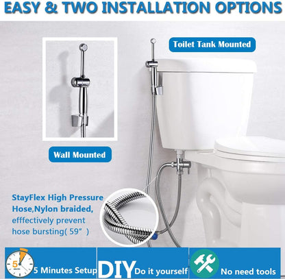 Handheld Bidet Toilet Sprayer, White Bidet Spray for Toilet, Cloth Diaper Sprayer with Backflow Preventer, Adjustable Water Jet Spray with 7.9" Long Wand