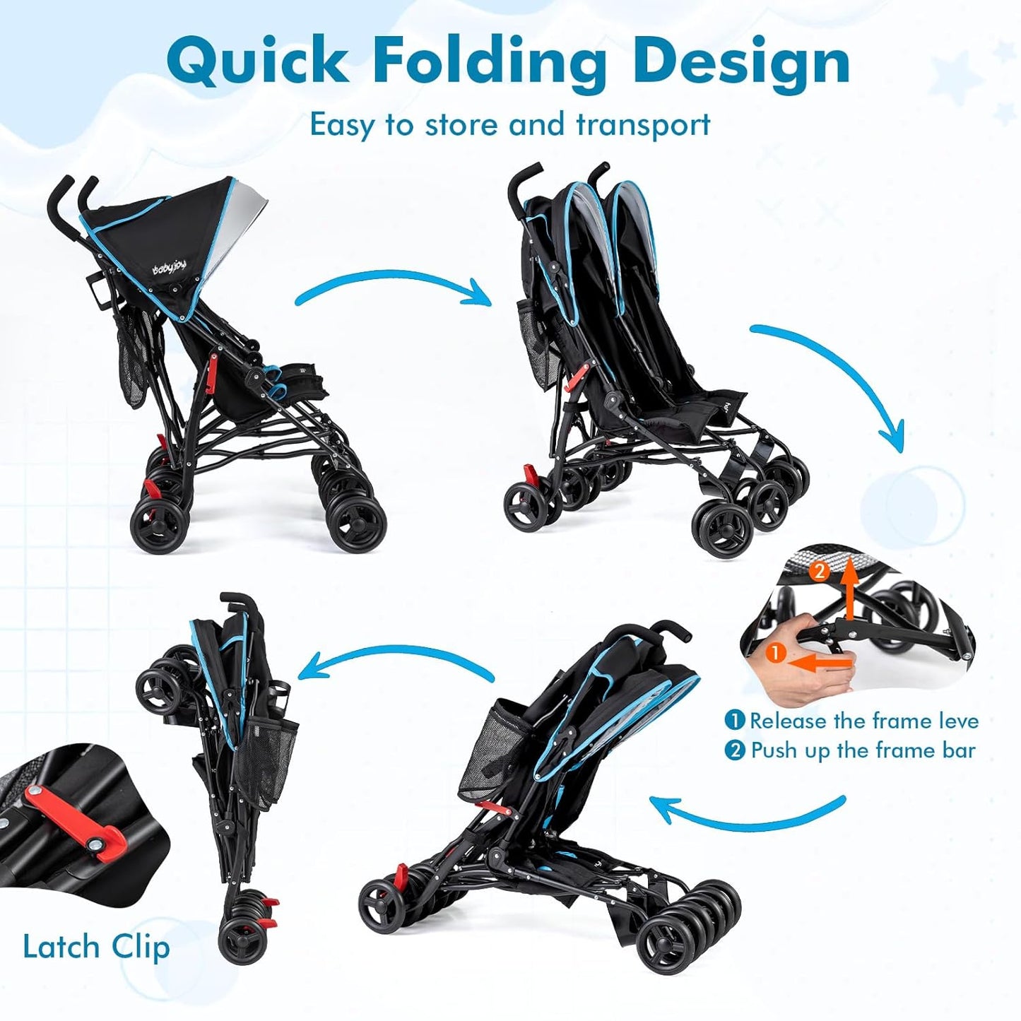 BABY JOY Double Umbrella Stroller, Lightweight Travel Side by Side Twin Stroller with Large Storage, Cup Holder, 5-Point Safety Harness, Adjustable Canopy & Compact Fold for Infant and Toddler (Black)