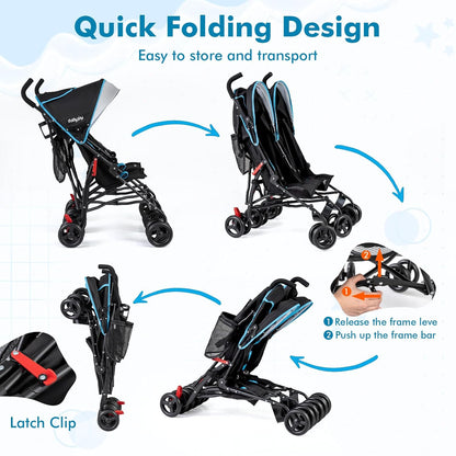 BABY JOY Double Umbrella Stroller, Lightweight Travel Side by Side Twin Stroller with Large Storage, Cup Holder, 5-Point Safety Harness, Adjustable Canopy & Compact Fold for Infant and Toddler (Black)