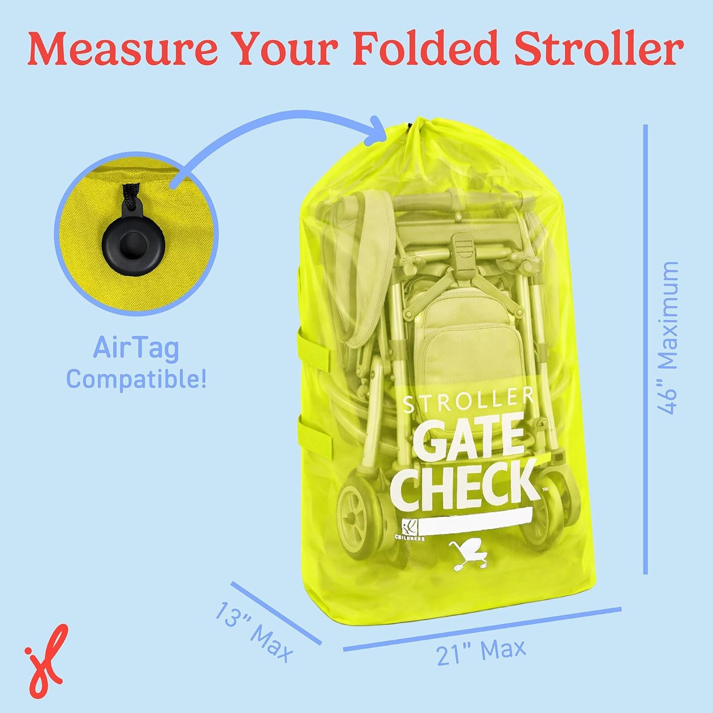 J.L. Childress Gate Check Bag for Single & Some Double Strollers - Travel Bag for Airplane, Fits Most Standard Baby Strollers, Airport Accessories for Gate Check, Flying Essentials - Red
