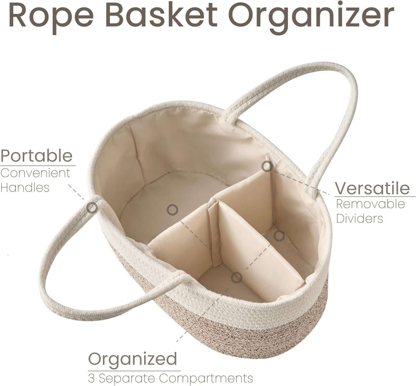 Diaper Caddy Organizer, Empty Gift Basket for Newborn Essentials, Baby Storage Basket, Stylish Gift Bag for Baby Shower, Boys and Girls – Small, White and Beige Brown