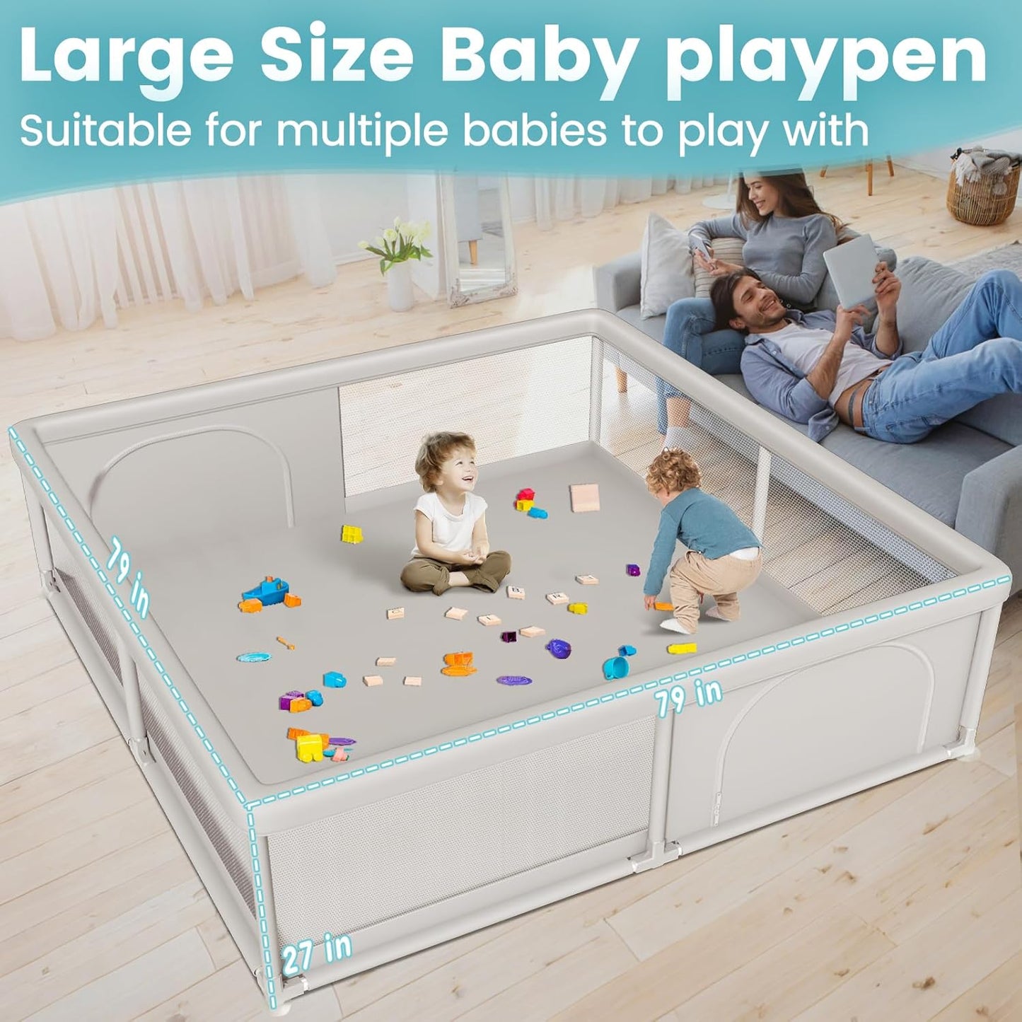 Hiaksedt Baby Playpen 50x50 Inch, Play Pens for Babies and Toddlers Baby Fence Play Yards for Indoor & Outdoor with Breathable Mesh Anti-Fall Playpen