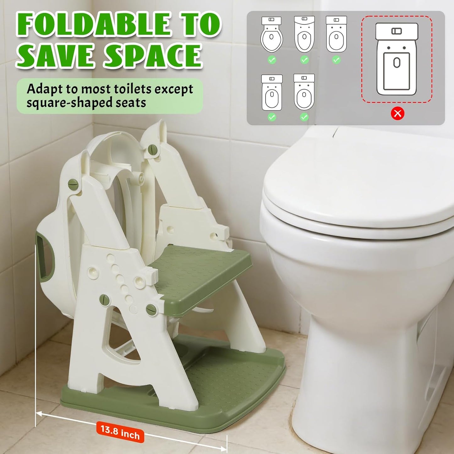 Potty Training Toilet Seat, Stable Potty Training Seat with Step Stool, 2 in 1 Toddler Toilet Seat with Steps for Kids Boys Girls, Toddler Potty Seat with Ladder, Splash Guard, Anti-Slip Pads (Gray)