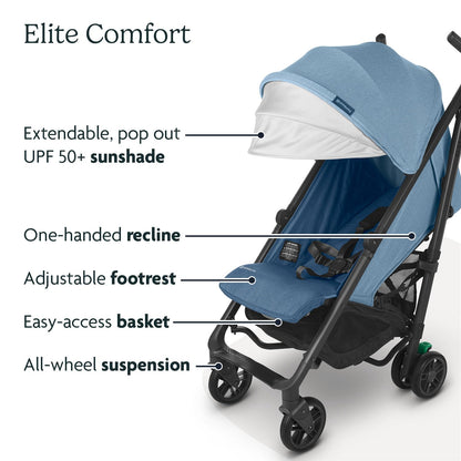 UPPAbaby G-Luxe Umbrella Stroller/Lightweight Design for Easy Travel/One-Step Fold + Recline/XL Basket + Canopy/Cup Holder Included/Jake (Charcoal/Carbon)