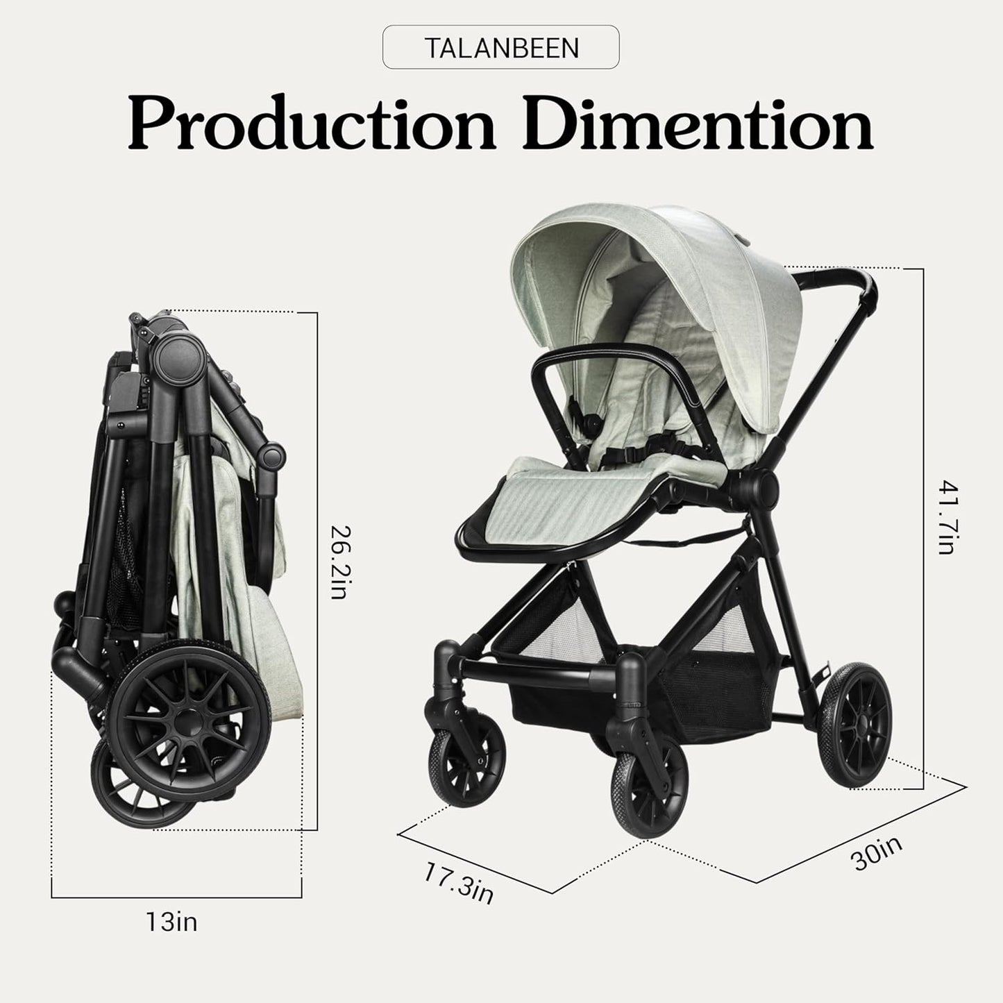 Lightweight High-View Baby Stroller, One-Hand Fold & Compact Storage, Convertible Seat, 5-Point Safety Harness, Foldable Infant Stroller, Grey