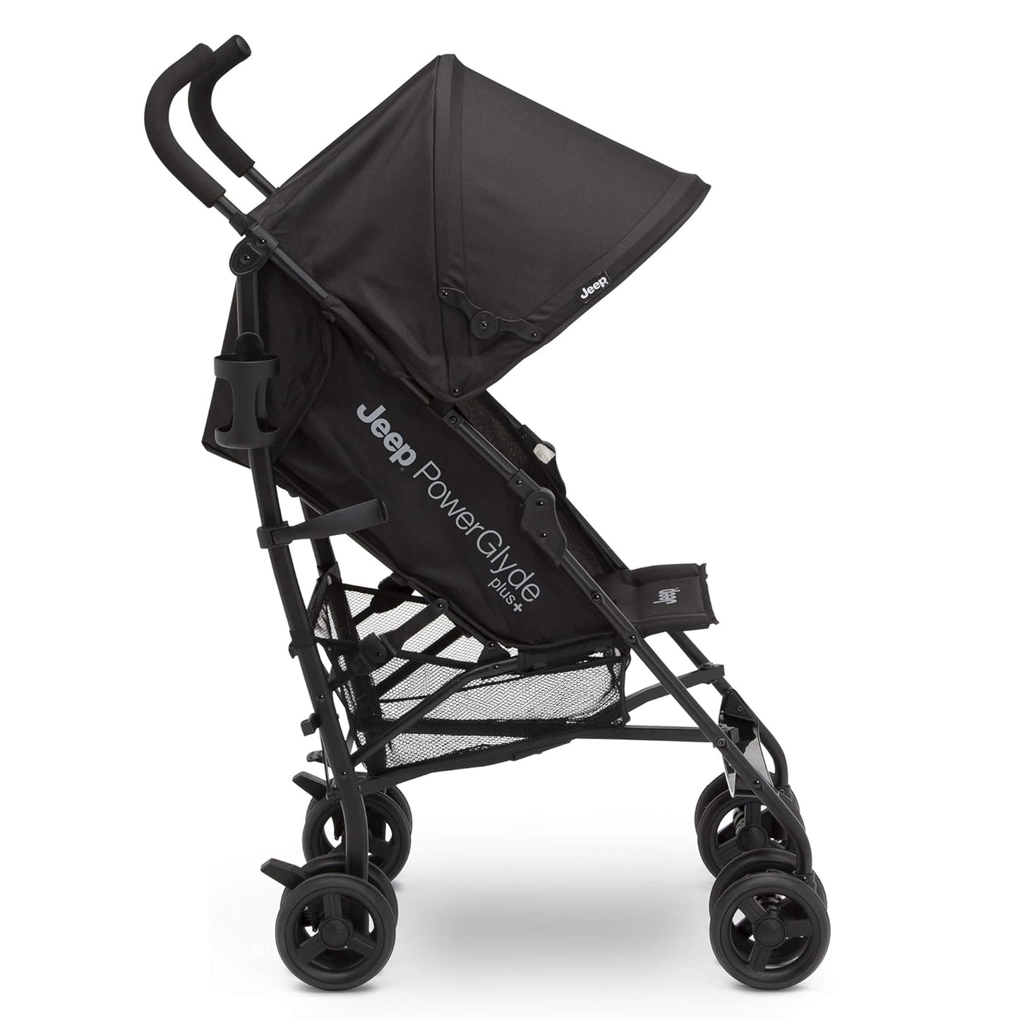 Jeep PowerGlyde Plus Stroller by Delta Children Lightweight Travel Stroller with Smoothest Ride, Aluminum Frame, 4-Position Recline, Extra Large Storage Basket, Black