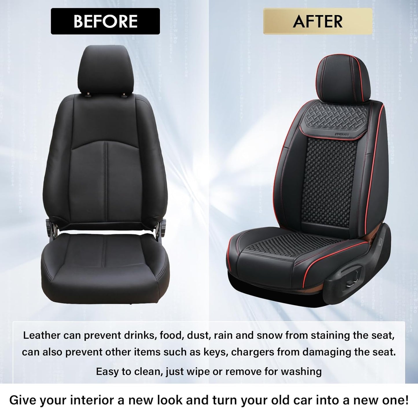 Coverado Leather Seat Covers for Car, Waterproof Car Seat Covers Full Set, 2 in 1 Conversions Car Seat Cover Protector Car Accessories Universal Fit for Most Cars SUVs and Trucks Beige
