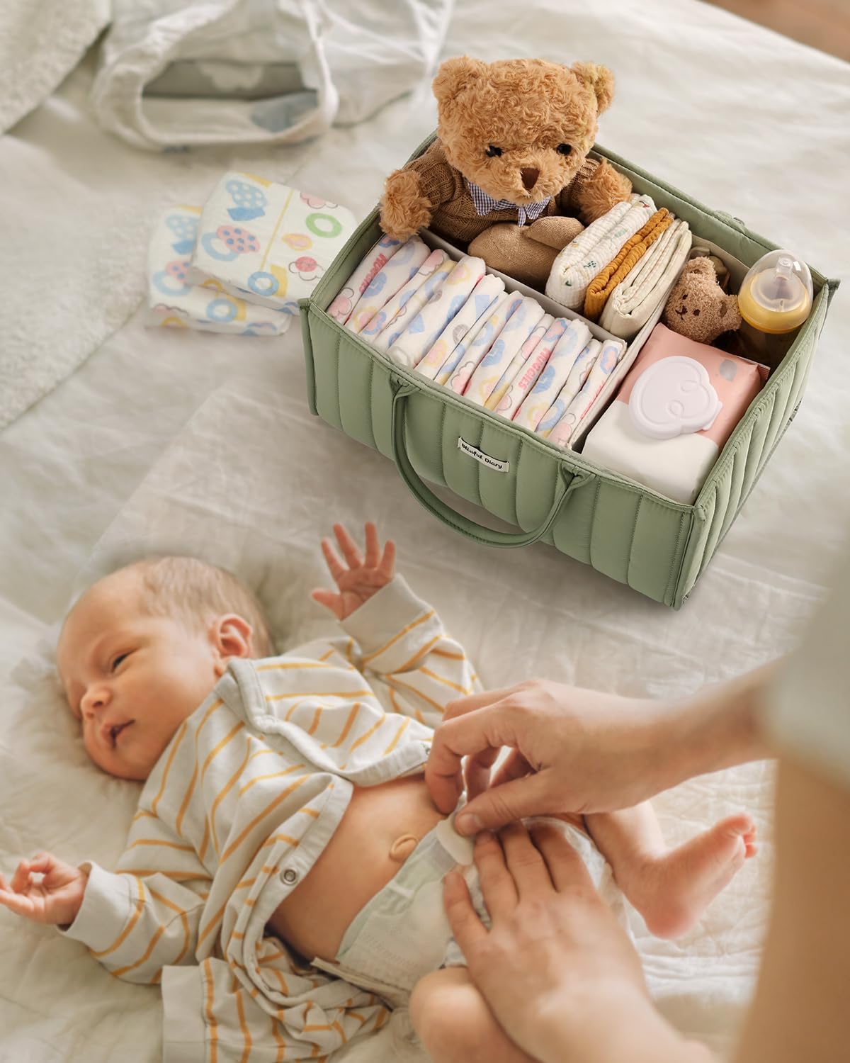 Blissful Diary Baby Diaper Caddy Organizer, Stylish Storage Basket for Newborn Essentials and Diaper Station, Gift for Baby Shower and Registry Must-Have, Mocha Brown