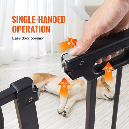 VEVOR 29.5-46.4" Extra Wide Safety Gate for Stairs, Auto Close Dog Gate for The House, Easy Install Pressure Mounted Pet Gates for Doorways, Easy Walk Thru Wide Safety Gate for Dog, Black