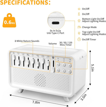 4-in-1 White Noise Sleep Sound Machine with Humidifier, Diffuser, Bluetooth Speaker & Night Light, 8 Natural Sounds, USB Powered, Timer, Sound Machine for Sleeping Adults and Baby, Bedroom, Yoga
