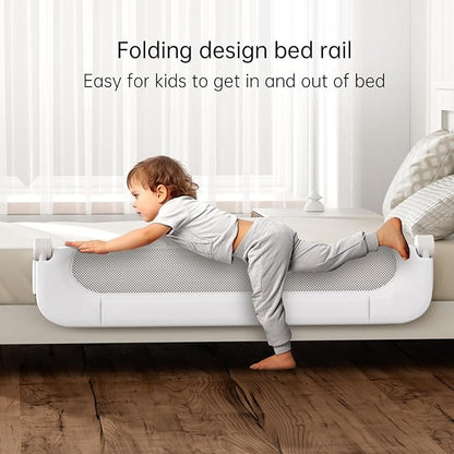 UPGOGO Folding Bed Rail for Toddlers,Baby Bed Rail Guard with Reinforced Anchor Safety System,Fit Bunk,Full Size,Queen,King,Twin(White,59"x23.6")
