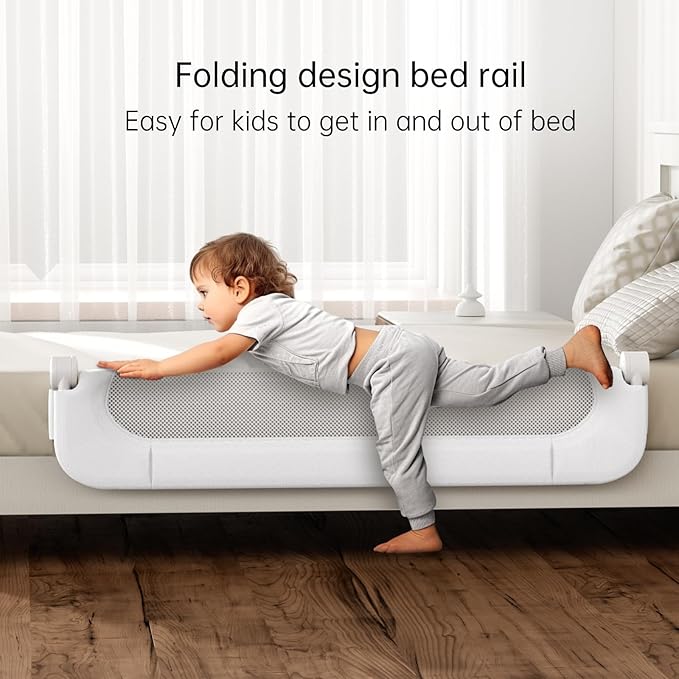 UPGOGO Folding Toddler Bed Rails for Crib,Toddler Bed Guard Rail with Reinforced Anchor Safety System,Bed Rail for Kids Fit,Bunk,Full Size,Queen,King,Twin(White,33"x23.6")