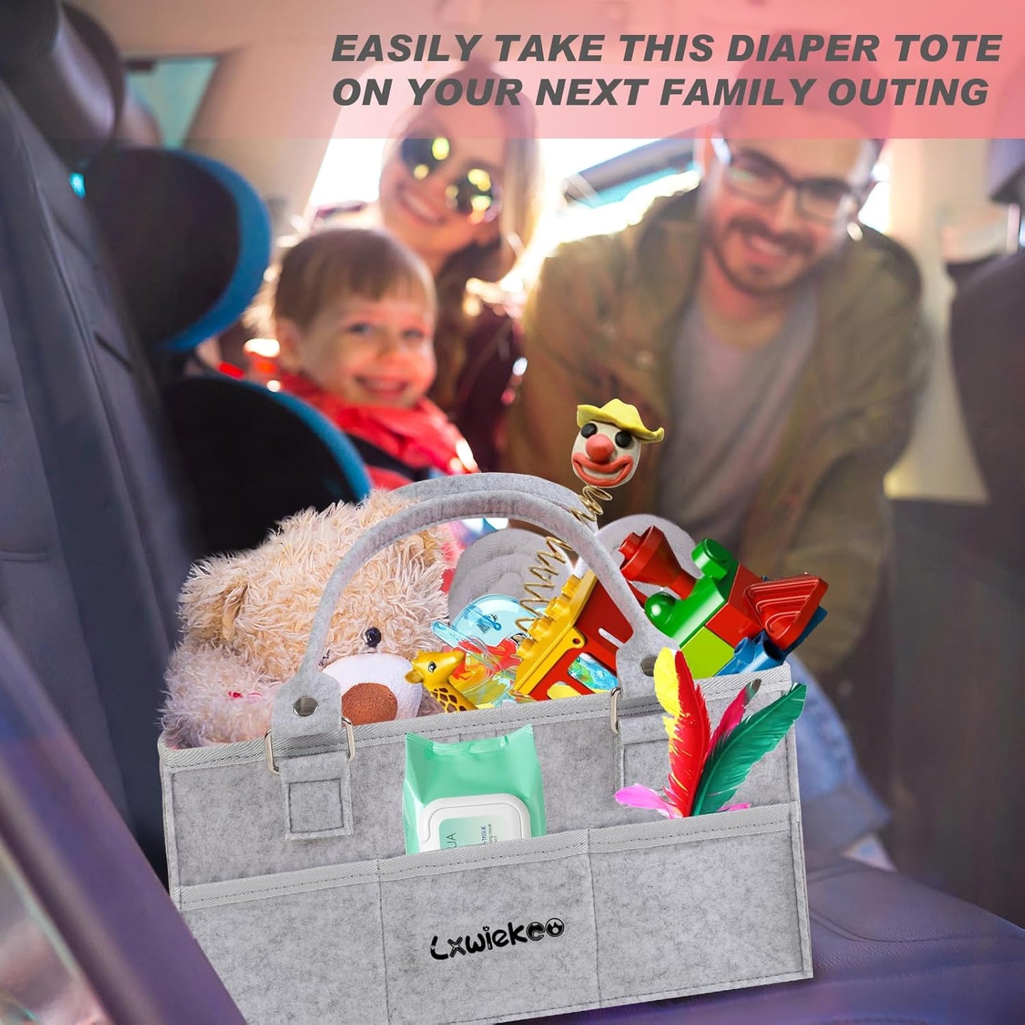 Large Baby Diaper Caddy Organizer - Nursery Storage Basket Tote Bag, Portable Diaper Storage Bin for Changing Table, Car Caddy, Baby Shower Gifts Newborn Essentials