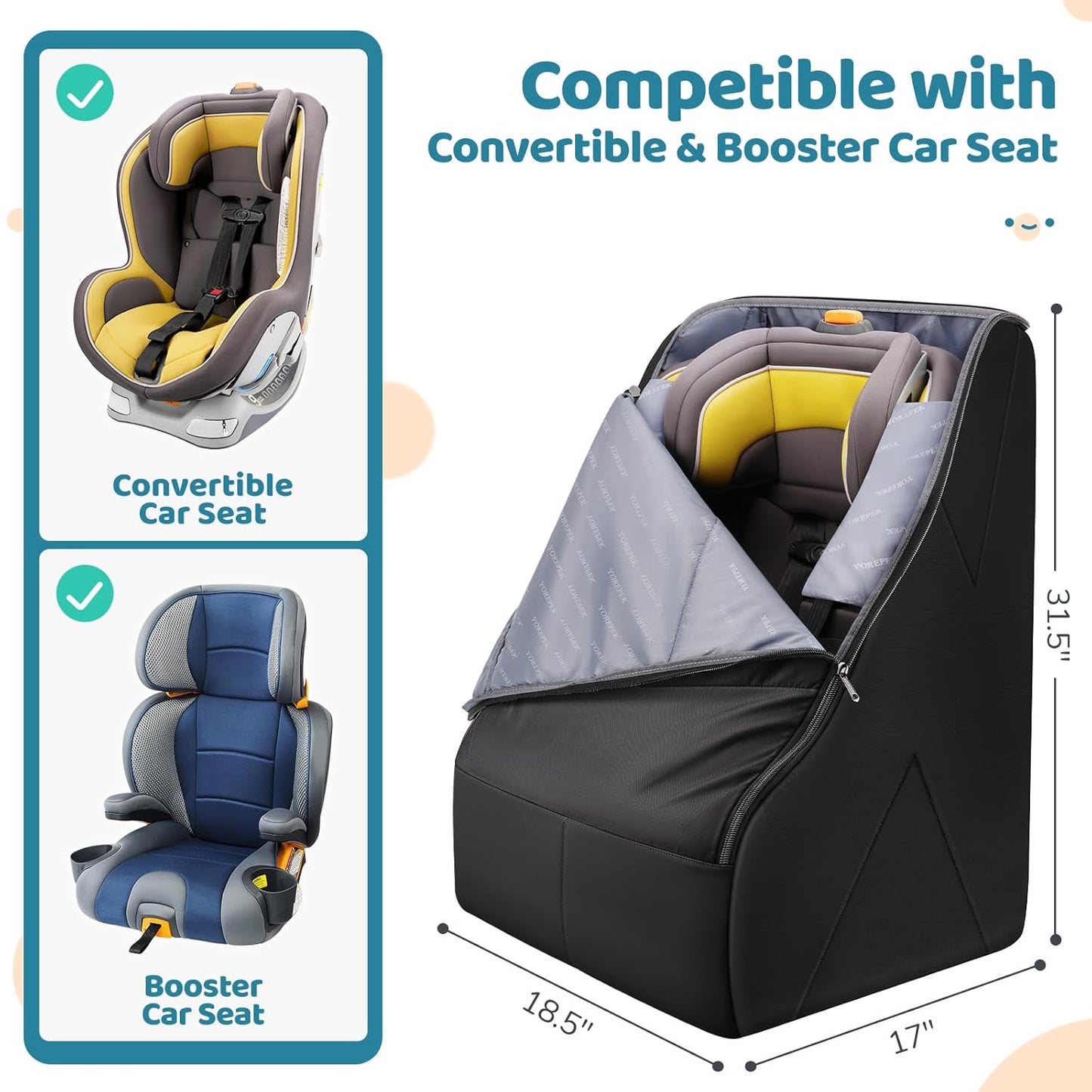 YOREPEK Car Seat Travel Bag for Airplane, Heavy Duty Car Seat Bags for Air Travel, Large Car Seat Carrier for Airport with Padded Shoulder Strap, Sturdy Travel Carseat Cover for Airplane, Black